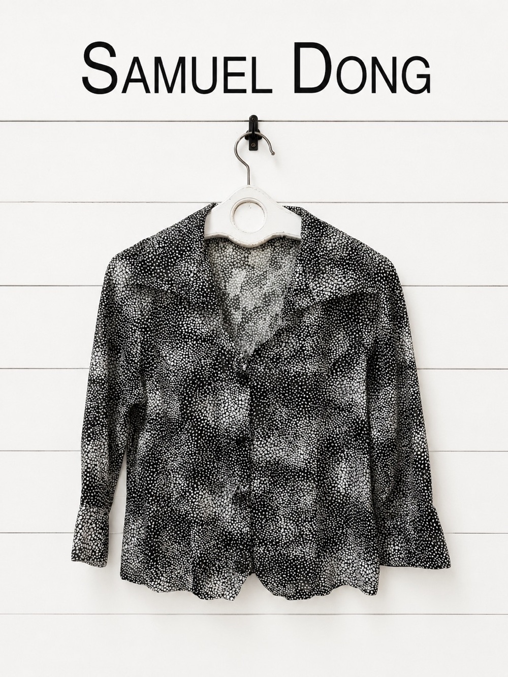 SAMUEL DONG Black & White Printed Blouse Size L